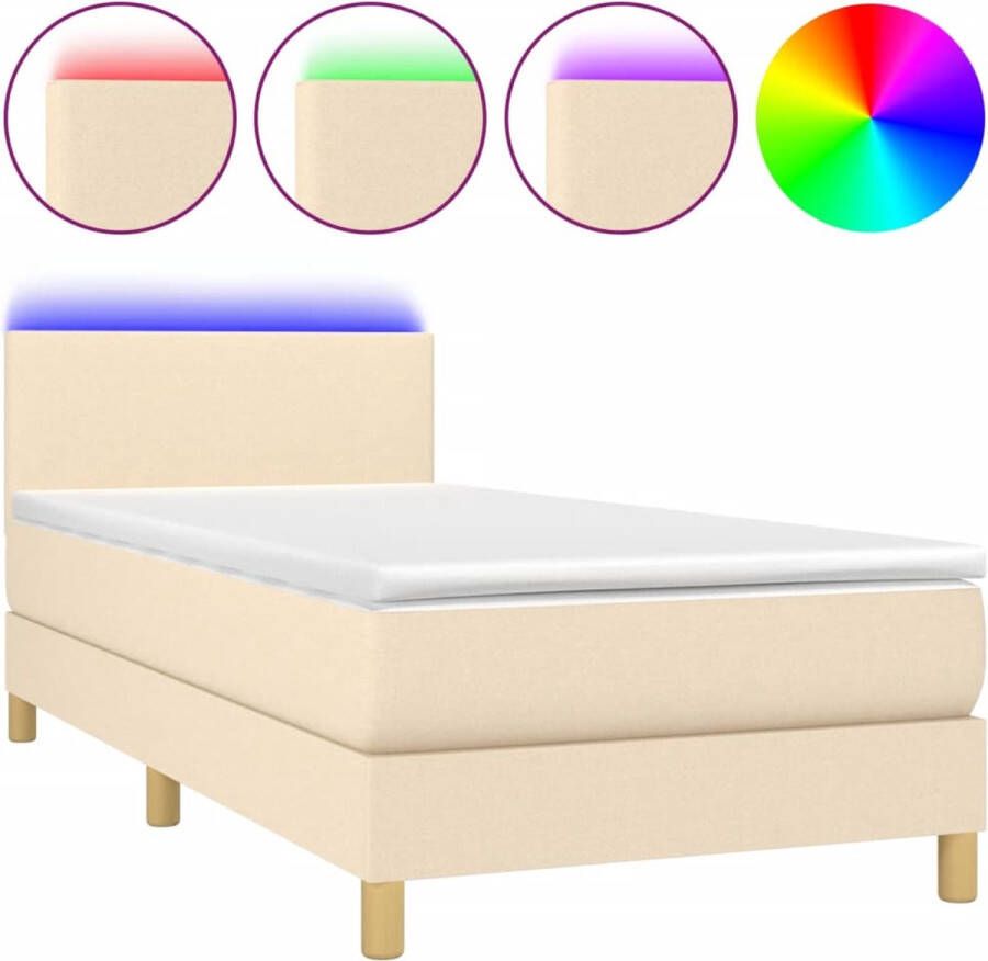 VidaXL -Boxspring-met-matras-en-LED-stof-crèmekleurig-100x200-cm