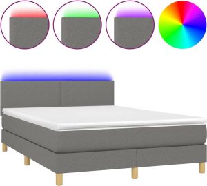 VidaXL Boxspring met matras en LED stof donkergrijs 140x190 cm