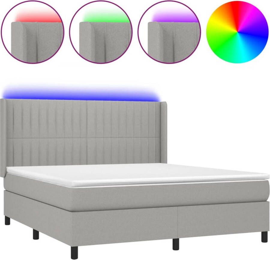 VidaXL -Boxspring-met-matras-en-LED-stof-lichtgrijs-180x200-cm