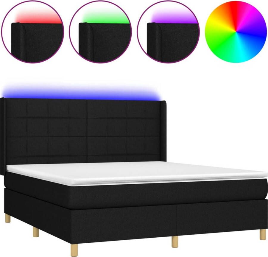 VidaXL -Boxspring-met-matras-en-LED-stof-zwart-160x200-cm