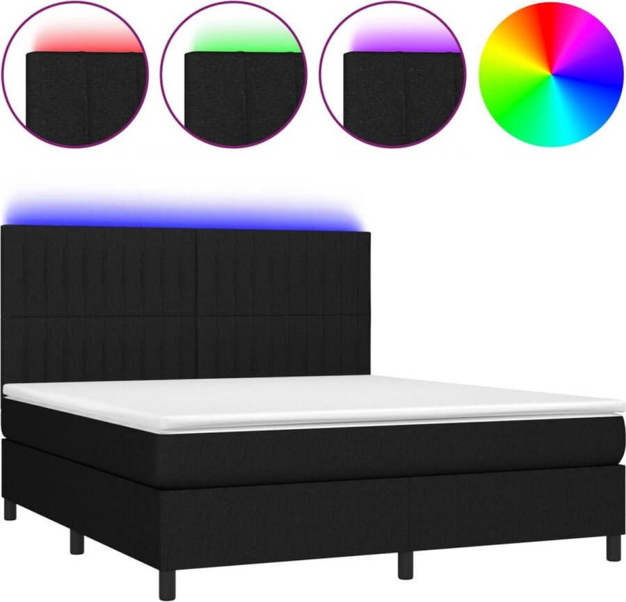 VidaXL -Boxspring-met-matras-en-LED-stof-zwart-180x200-cm