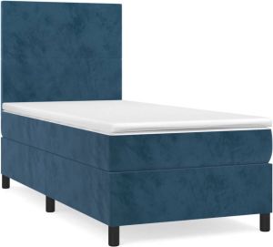 VidaXL Boxspring met matras fluweel donkerblauw 90x200 cm