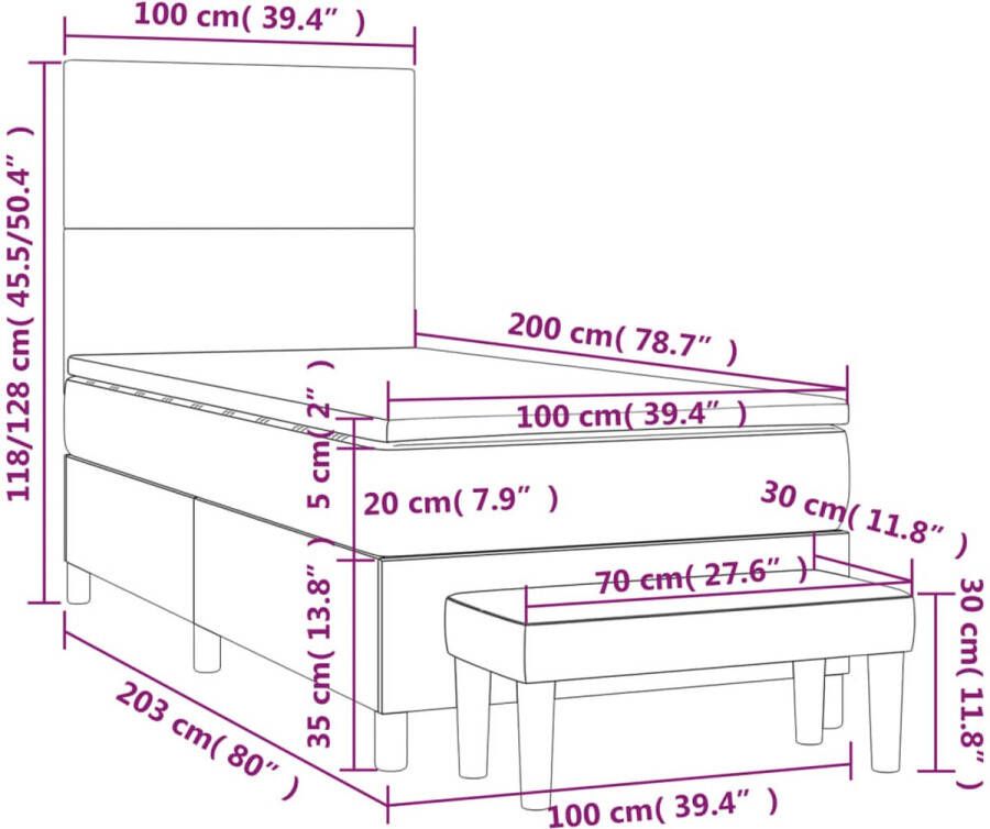 Vida XL Boxspring met matras fluweel lichtgrijs 100x200 cm SKU: V3137707