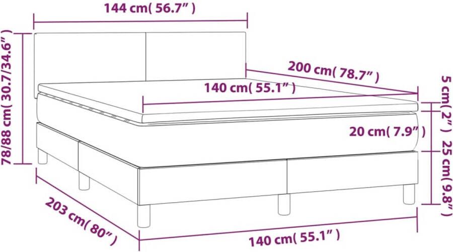 Vida XL Boxspring met matras fluweel lichtgrijs 140x200 cm SKU: V3141245