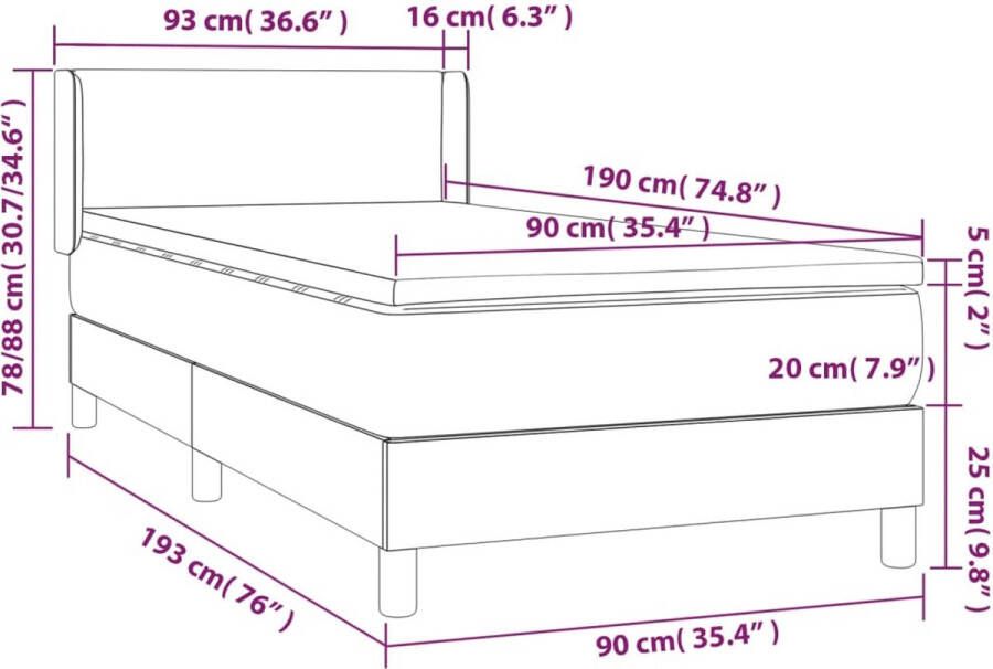 VidaXL -Boxspring-met-matras-fluweel-lichtgrijs-100x200-cm