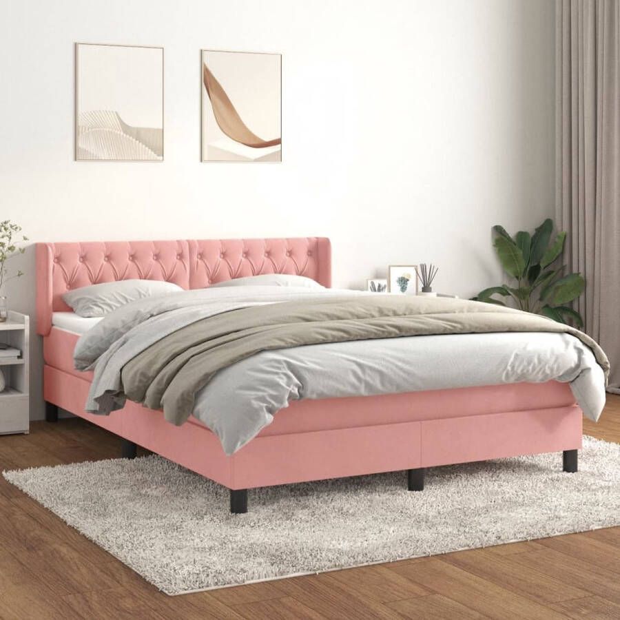 VidaXL -Boxspring-met-matras-fluweel-roze-140x190-cm