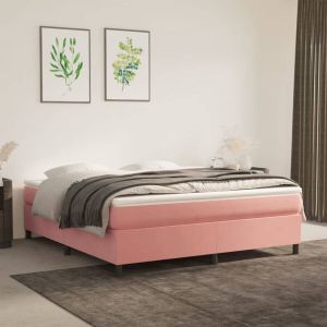 VidaXL Boxspring met matras fluweel roze 160x200 cm
