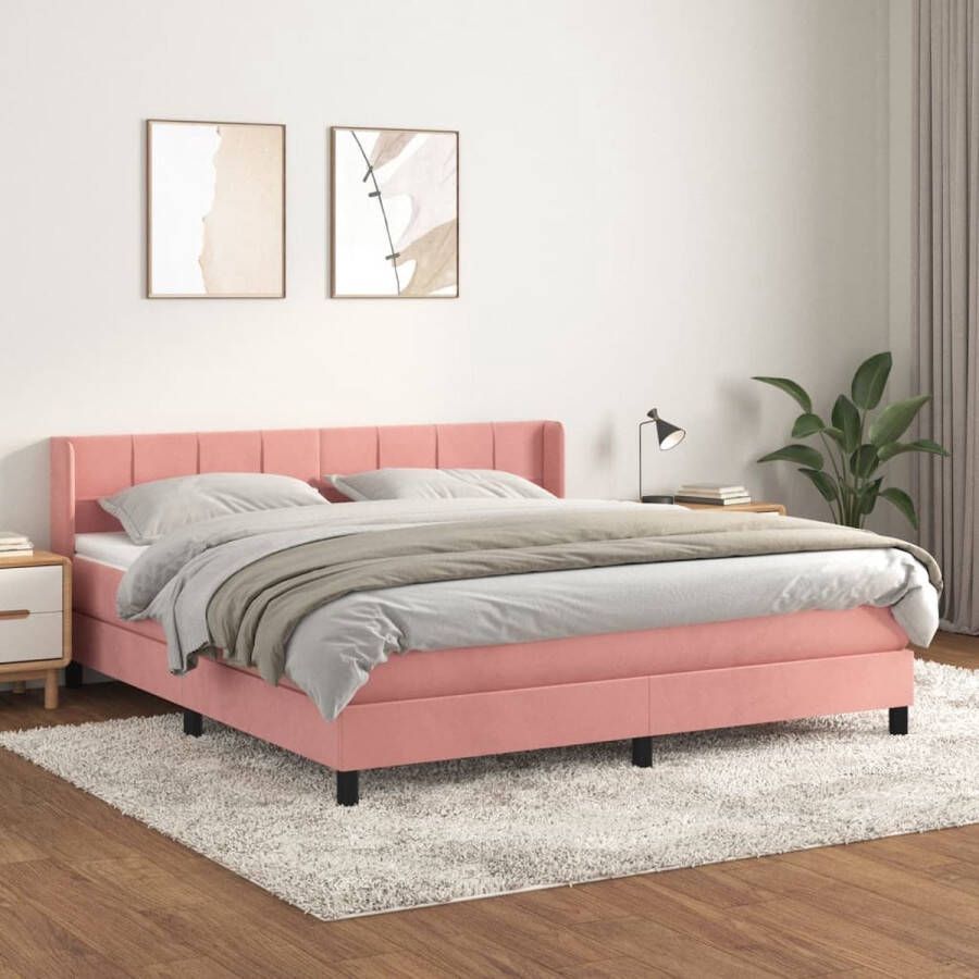 VidaXL -Boxspring-met-matras-fluweel-roze-180x200-cm