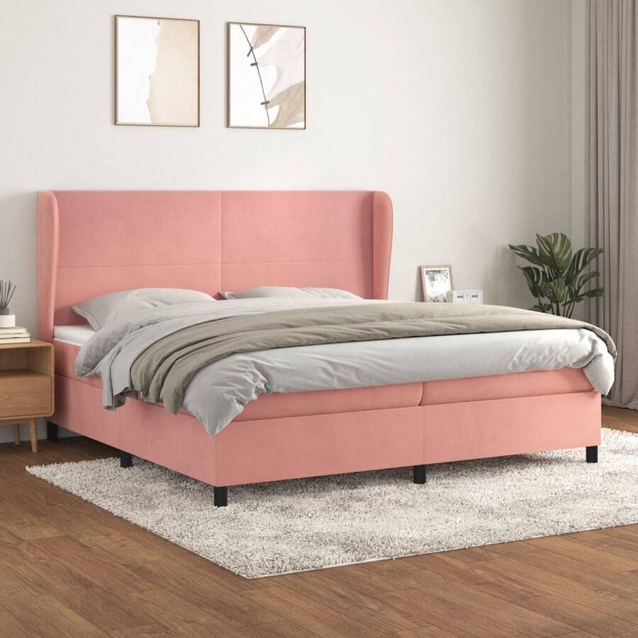 VidaXL -Boxspring-met-matras-fluweel-roze-200x200-cm