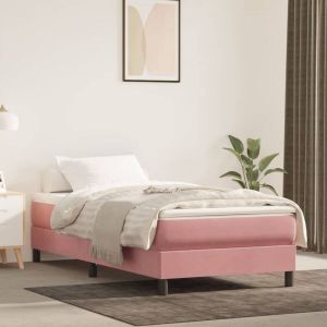 VidaXL Boxspring met matras fluweel roze 90x200 cm