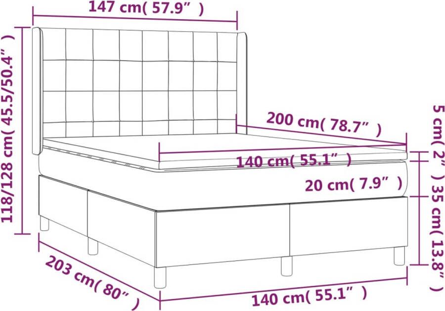 vidaXL -Boxspring-met-matras-stof-crèmekleurig-140x200-cm