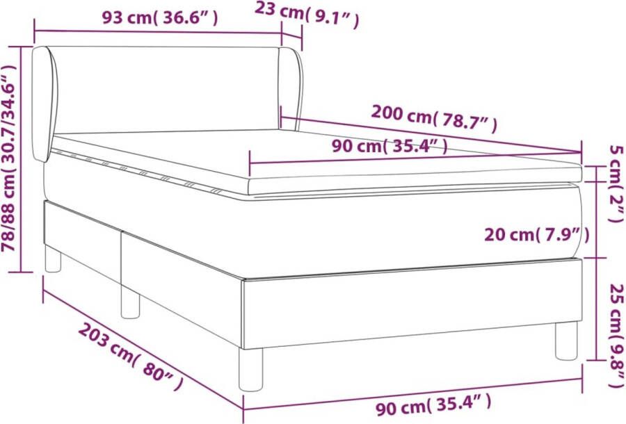 Vida XL Boxspring met matras stof donkergrijs 90x200 cm SKU: V3126134