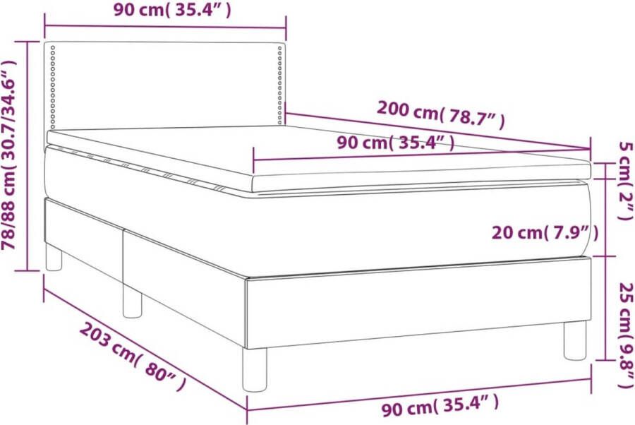 Vida XL Boxspring met matras stof donkergrijs 90x200 cm SKU: V3140506