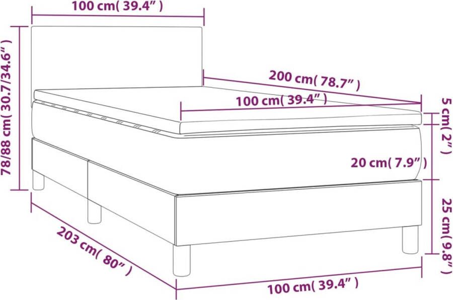 Vida XL Boxspring met matras stof lichtgrijs 100x200 cm SKU: V3139873