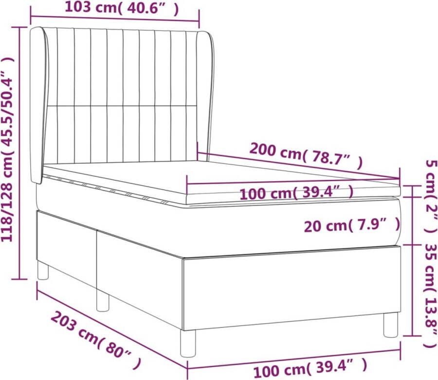 Vida XL Boxspring met matras stof lichtgrijs 100x200 cm SKU: V3128181