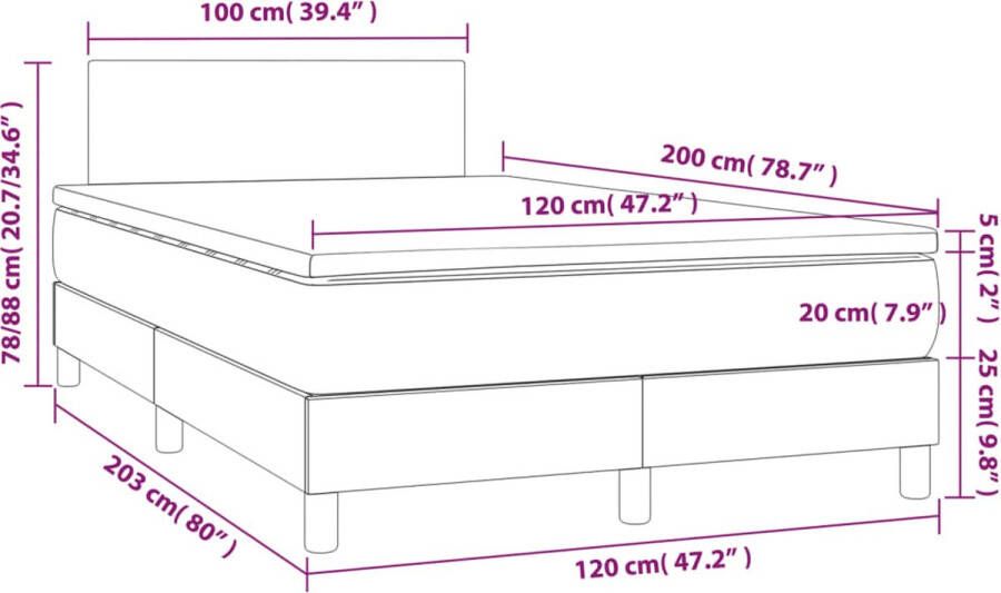 Vida XL Boxspring met matras stof lichtgrijs 120x200 cm SKU: V3140441