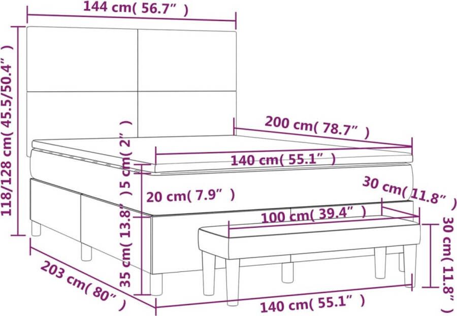 VidaXL -Boxspring-met-matras-stof-lichtgrijs-140x200-cm