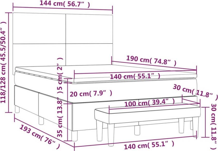 VidaXL -Boxspring-met-matras-stof-zwart-140x190-cm