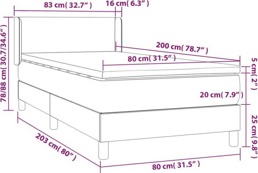 VidaXL -Boxspring-met-matras-stof-zwart-80x200-cm