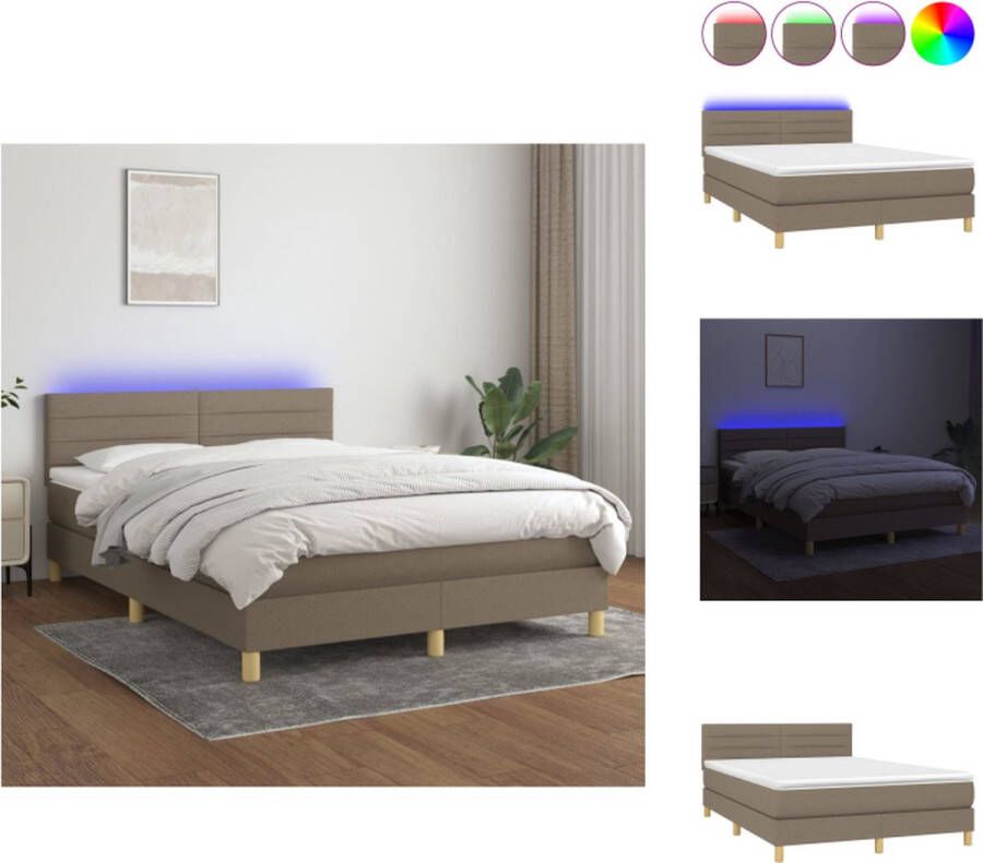 VidaXL Boxspring Pocketvering Matras Kleurrijke LED-verlichting Huidvriendelijk Topmatras Bed