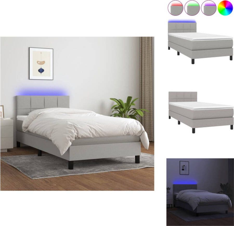 VidaXL Boxspring Pocketvering matras LED 90x200 Lichtgrijs Bed