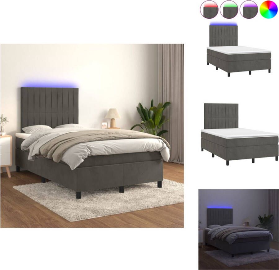 VidaXL Boxspring Zacht fluweel Praktisch hoofdbord Kleurrijke LED-verlichting Pocketvering matras Huidvriendelijk topmatras Bed