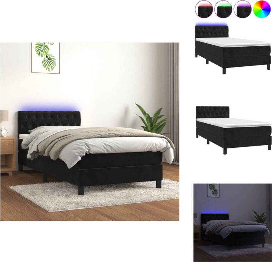 VidaXL Boxspring Zacht fluweel Praktisch hoofdbord Kleurrijke LED-verlichting Pocketvering matras Huidvriendelijk topmatras Bed