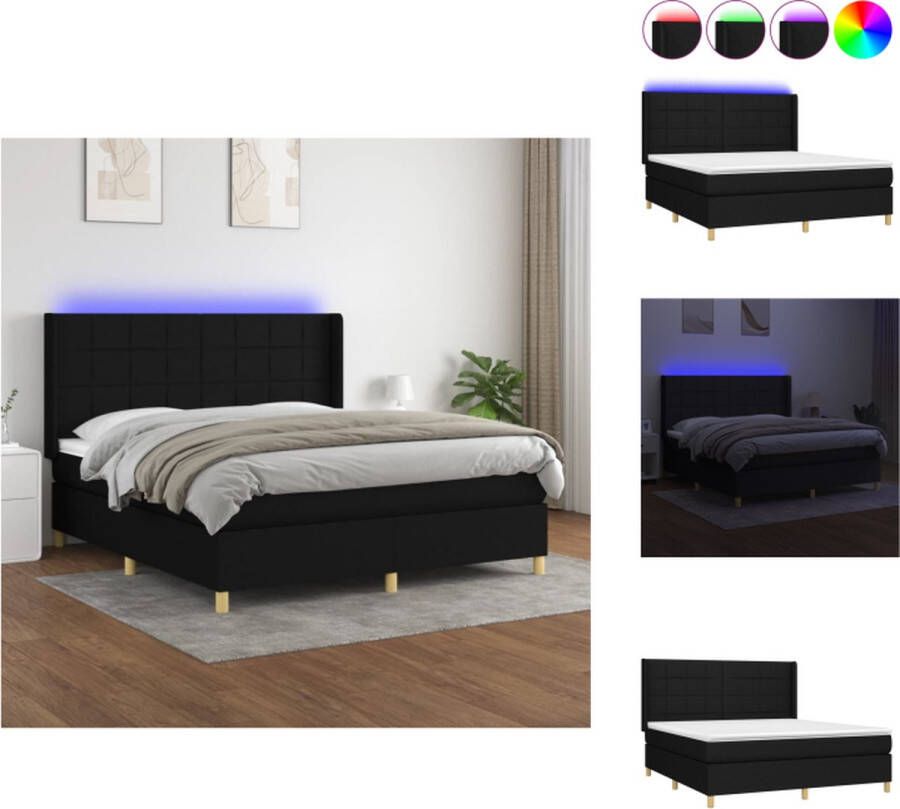 VidaXL Boxspring Zwart 203 x 163 x 118 128 cm Inclusief Matras en LED Bed