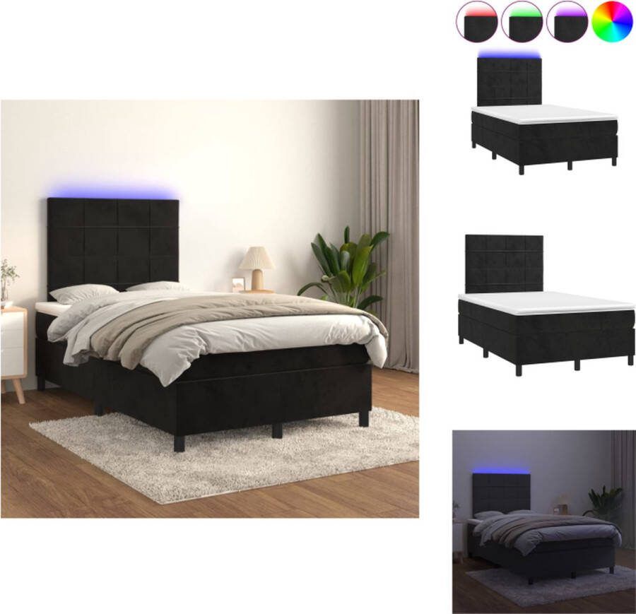 VidaXL Boxspring Zwart Fluweel 120x200 Met verstelbaar hoofdbord en kleurrijke LED-verlichting Inclusief pocketvering matras en huidvriendelijke topmatras Bed