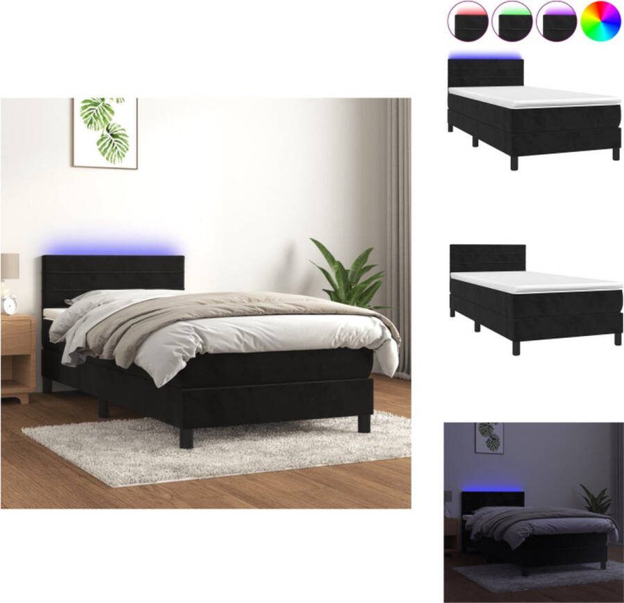 VidaXL Boxspring Zwart Fluweel 203 x 90 x 78 88 cm LED Bed