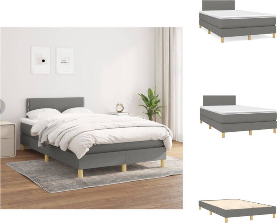 VidaXL Boxspringbed 203 x 120 x 78 88 cm Donkergrijs Pocketvering matras Middelharde ondersteuning Bed