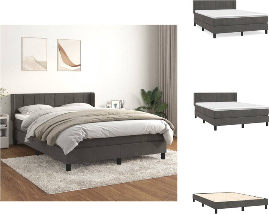 VidaXL Boxspringbed Bed 140 x 190 x 78 88 cm Donkergrijs Fluweel Pocketvering matras Middelharde ondersteuning Huidvriendelijk topmatras Bed