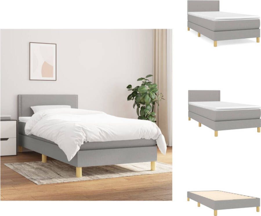 VidaXL Boxspringbed Bed 193 x 90 cm Lichtgrijs Ademend Duurzaam Verstelbaar hoofdbord Pocketvering matras Middelharde ondersteuning Huidvriendelijk topmatras Inclusief montagehandleiding Bed