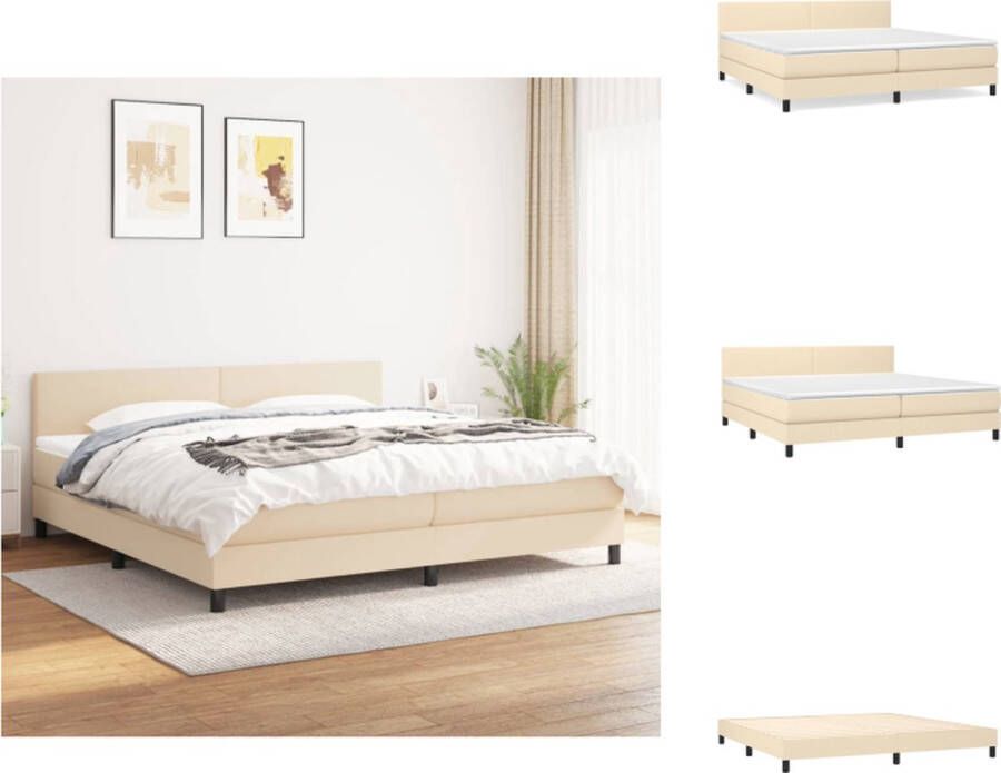 VidaXL Boxspringbed Bed 203 x 200 x 78 88 cm Crème Stof en multiplex Pocketvering matras Middelharde ondersteuning Huidvriendelijk topmatras Bed