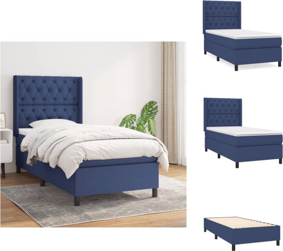 VidaXL Boxspringbed Blauw 203 x 83 x 118 128 cm Pocketvering Medium Firm Huidvriendelijke Matrashoes Bed