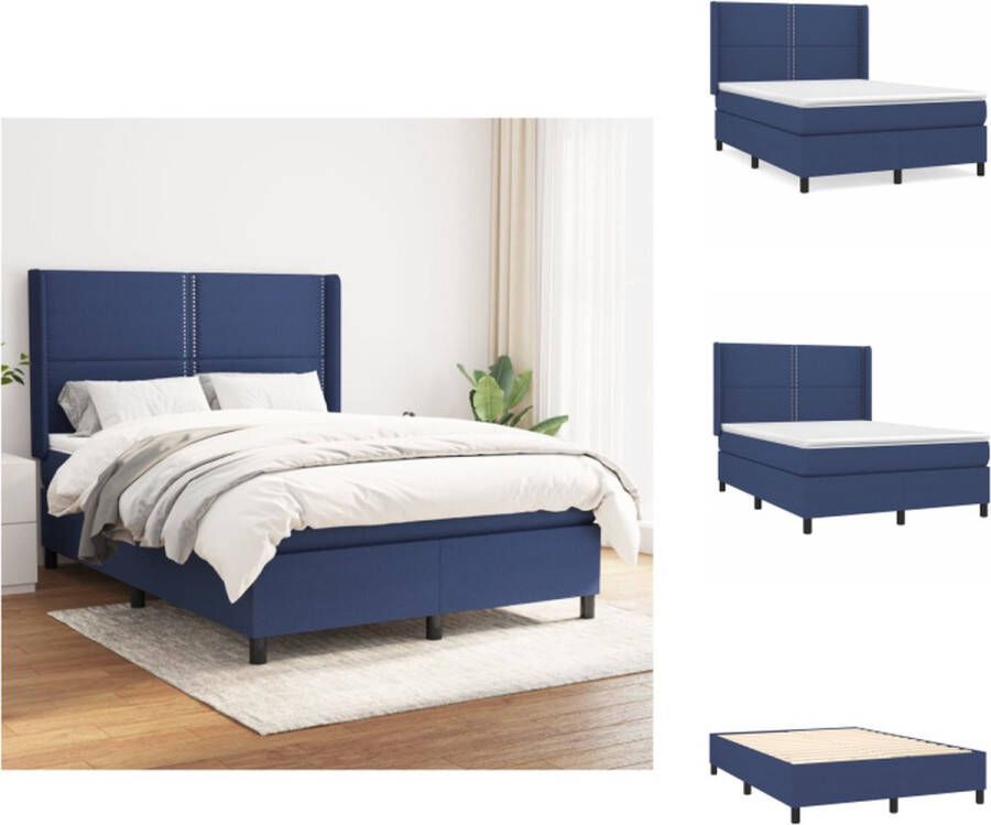 VidaXL Boxspringbed Blue 203x147x118 128 cm Pocketvering matras Medium Firm Huidvriendelijk topmatras Bed