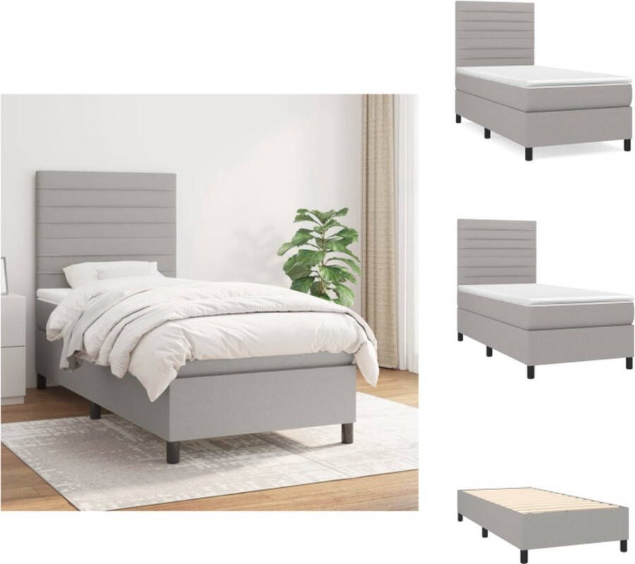 VidaXL Boxspringbed Comfort Bed 203 x 100 x 118 128 cm Lichtgrijs Duurzaam materiaal Praktisch hoofdbord Comfortabele ondersteuning Pocketvering matras Middelharde ondersteuning Huidvriendelijk topmatras Bed