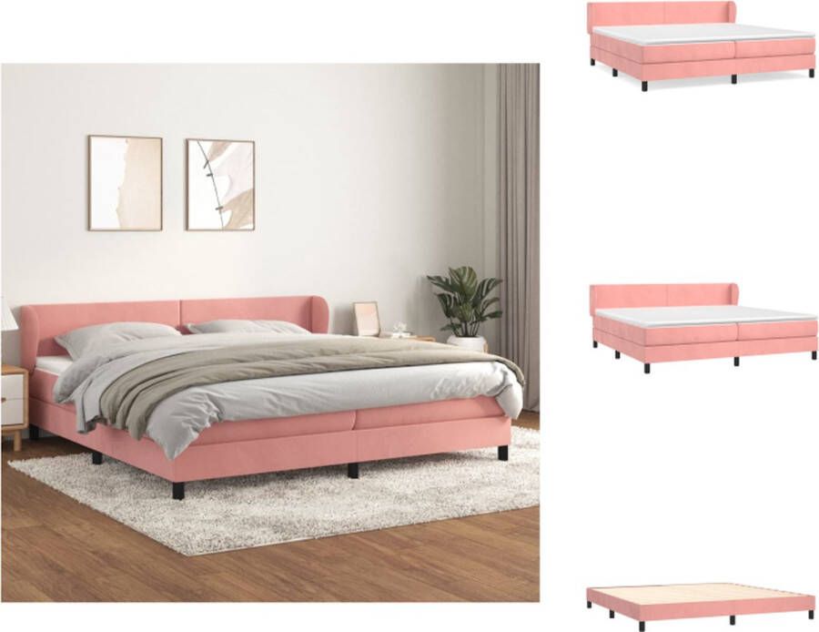 VidaXL Boxspringbed Comfort Bed 203 x 203 x 78 88 cm Fluweel roze Pocketvering matras Middelharde ondersteuning Huidvriendelijk topmatras Inclusief montagehandleiding Bed