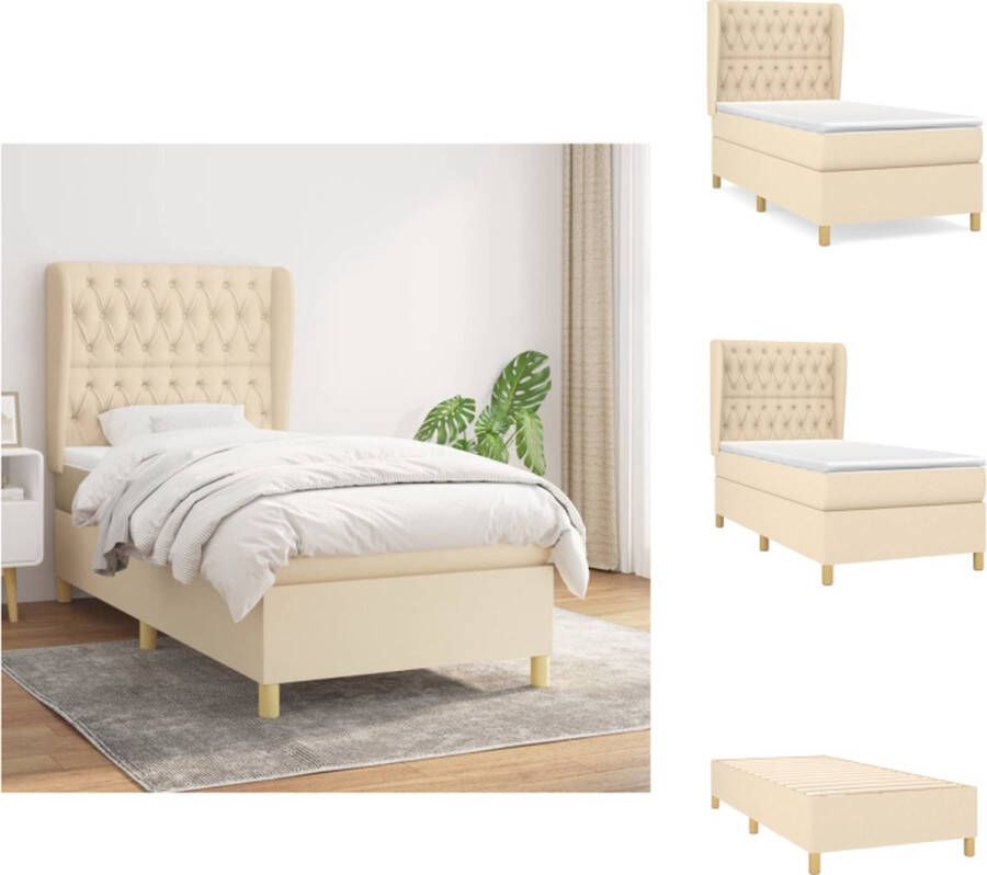 VidaXL Boxspringbed Comfort Bed 203 x 93 x 118 128 cm Crème Stof (100% polyester) Pocketvering matras Middelharde ondersteuning Bed