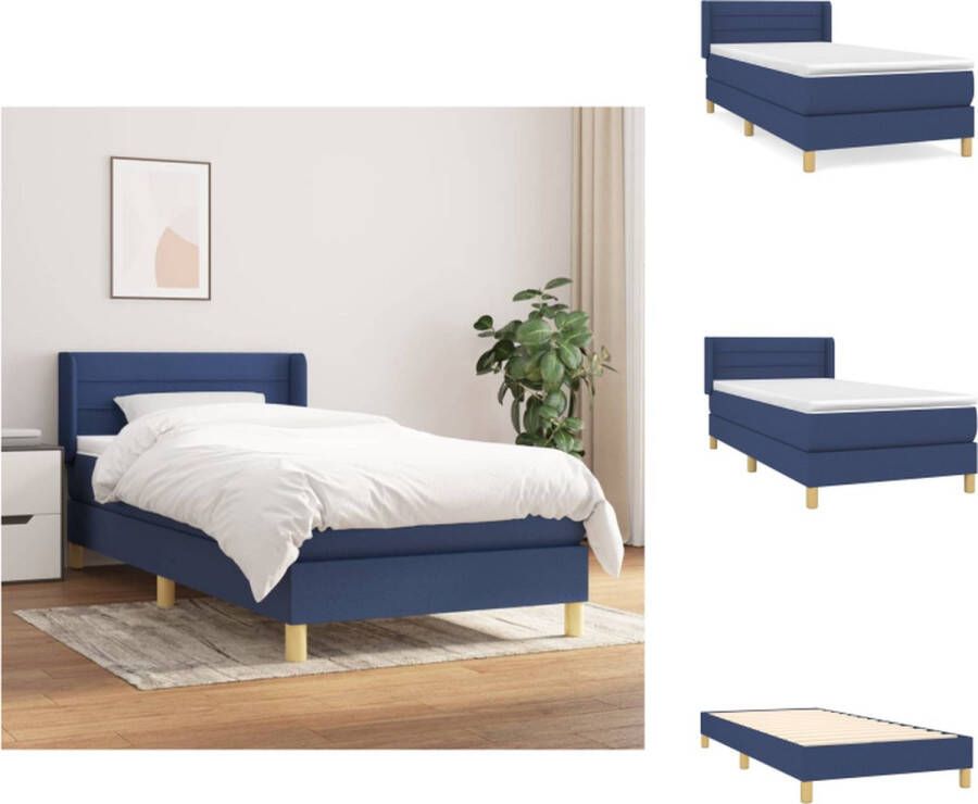 VidaXL Boxspringbed Comfort Bed 203 x 93 x 78 88 cm Blauw Pocketvering Matras Middelharde Ondersteuning Huidvriendelijk Topmatras Bed