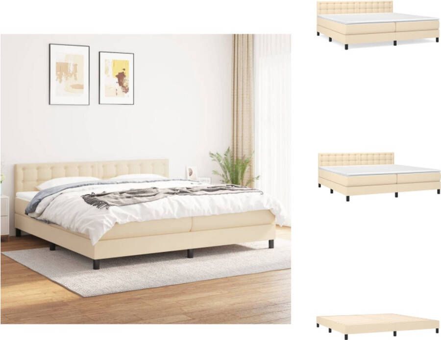 VidaXL Boxspringbed Comfort Bed 203x200x78 88 cm Crème Polyester Stof Pocketvering Matras Middelharde Ondersteuning Huidvriendelijk Topmatras Bed