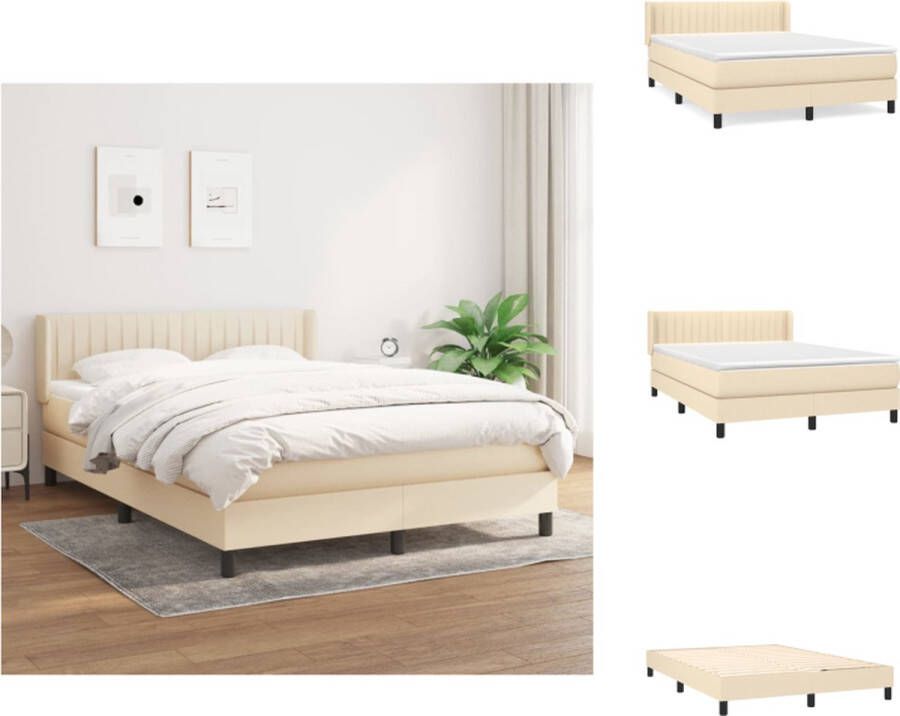 VidaXL Boxspringbed Comfort Plus Bed 193 x 147 x 78 88 cm Crème Stof Pocketvering matras Middelharde ondersteuning Huidvriendelijk topmatras Bed