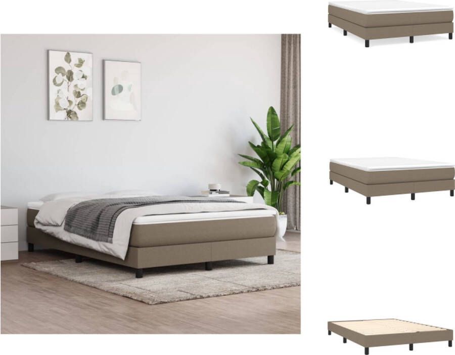 VidaXL Boxspringbed Comfort Sleep Bedframe 193x140x25 cm Matras 140x190x20 cm Topmatras 140x190x5 cm Kleur- taupe wit Materiaal- stof multiplex Huidvriendelijk Multiplex lattenbodem Duurzaam Bed