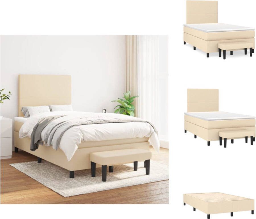 VidaXL Boxspringbed Crème Bedframe 203x120x118 128cm Pocketvering matras 120x200x20cm Huidvriendelijk topmatras 120x200x5cm Multifunctioneel bankje Bed