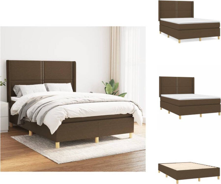 VidaXL Boxspringbed Donkerbruin 193 x 147 x 118 128 cm Pocketvering matras Middelharde ondersteuning Huidvriendelijk topmatras Bed