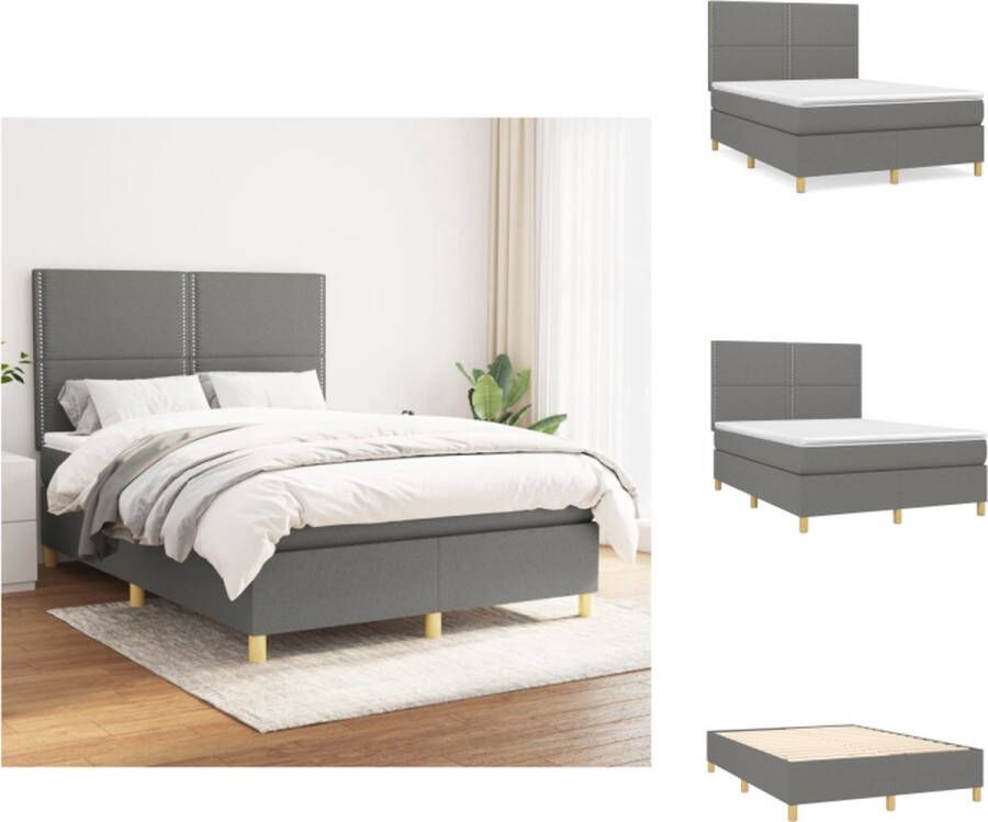 VidaXL Boxspringbed Donkergrijs 140 x 190 cm Duurzaam stof Verstelbaar hoofdbord Pocketvering matras Middelharde ondersteuning Huidvriendelijk topmatras Inclusief montagehandleiding Bed