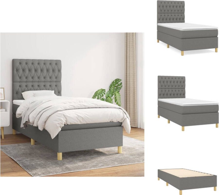 VidaXL Boxspringbed Donkergrijs 193 x 90 x 118 128 cm Duurzaam Verstelbaar hoofdbord Comfortabele ondersteuning Pocketvering matras Middelharde ondersteuning Huidvriendelijk topmatras Montagehandleiding bijgeleverd Bed