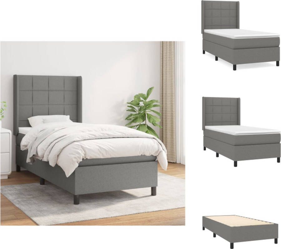 VidaXL Boxspringbed Donkergrijs 193x93x118 128 cm Pocketvering Matras Middelharde Ondersteuning Huidvriendelijk Topmatras Bed
