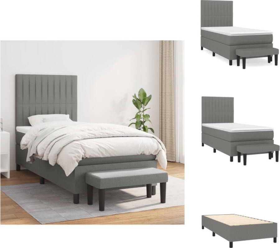 VidaXL Boxspringbed Donkergrijs 203 x 100 x 118 128 cm Met verstelbaar hoofdbord Pocketvering matras Middelharde ondersteuning Huidvriendelijk topmatras Inclusief multifunctioneel bankje Bed