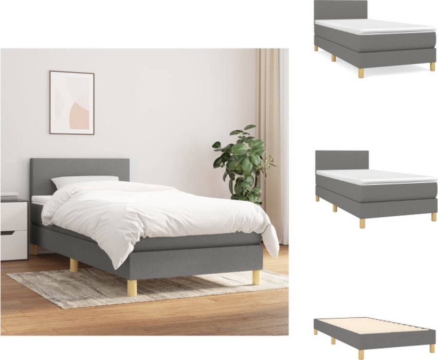 VidaXL Boxspringbed Donkergrijs 203 x 100 x 78 88 cm Duurzame stof Verstelbaar hoofdbord Pocketvering matras Middelharde ondersteuning Huidvriendelijk topmatras Inclusief montagehandleiding Bed